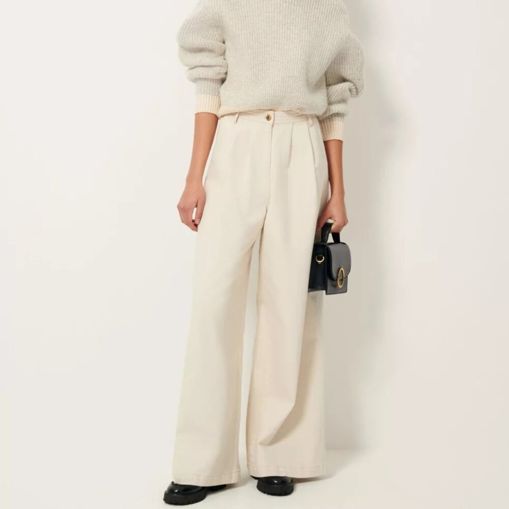 Diego Extra-Wide Leg Pleated Pants in Color Fleur de Sel by Sessun